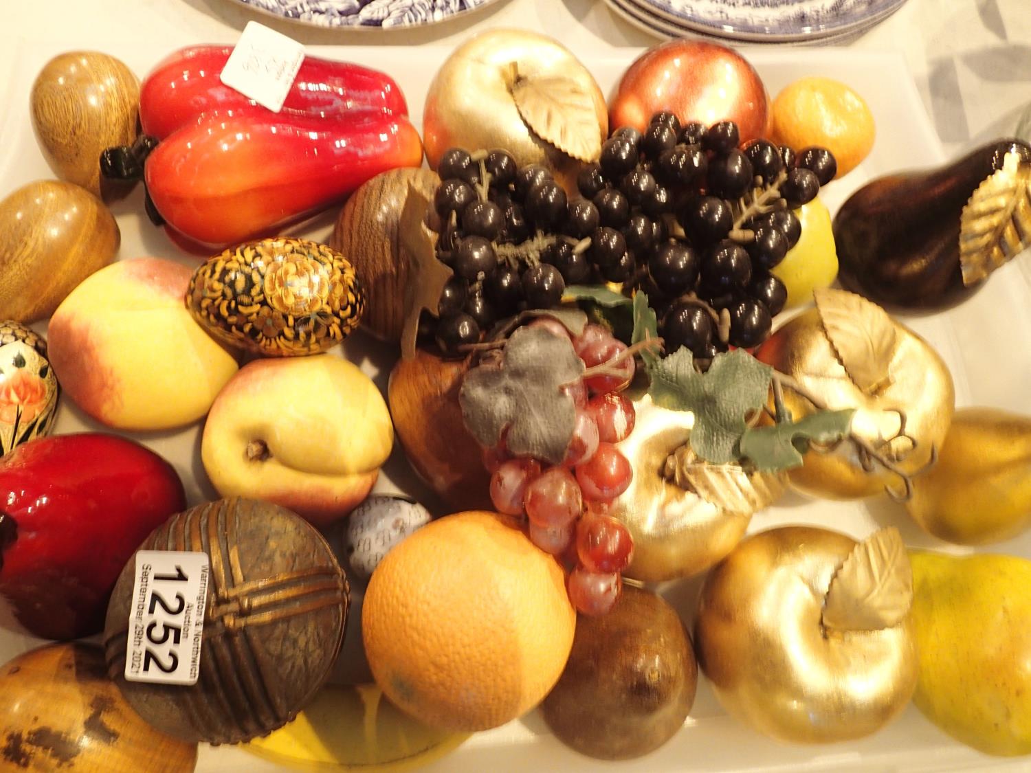 Tray of mixed faux fruits, eggs etc, (32). Not available for in-house P&P, contact Paul O'Hea at