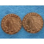 Two American Indian head quarter ounce copper rounds. P&P Group 1 (£14+VAT for the first lot and £
