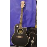 Gear4Music electro-acoustic round body hardback guitar, with case, model no. RB 120 BK. Not
