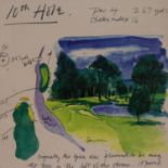 Harold Riley; framed sketchbook print 10th Hole, 21 x 35 cm. Not available for in-house P&P, contact