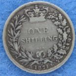 1874 silver shilling of Queen Victoria, die 16. P&P Group 1 (£14+VAT for the first lot and £1+VAT