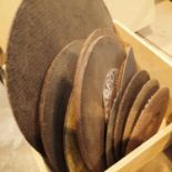 Wooden box of mixed cutting and grinding discs used. Not available for in-house P&P, contact Paul