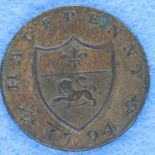 1794 Duke of Lancaster halfpenny token. P&P Group 1 (£14+VAT for the first lot and £1+VAT for