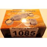 New old stock boxed stainless steel Triplet 30 x 21mm jewellers loupe. P&P Group 1 (£14+VAT for