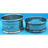 Two hallmarked silver napkin rings, 22g, different hallmarks. P&P Group 1 (£14+VAT for the first lot