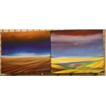 Michael Fargher (20th century); pair of original acrylic landscape paintings, entitled Scenes From