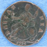 1775 George III early milled copper halfpenny. P&P Group 1 (£14+VAT for the first lot and £1+VAT for
