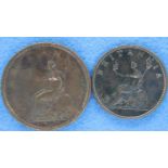 1806 George III penny and a 1807 halfpenny. P&P Group 1 (£14+VAT for the first lot and £1+VAT for