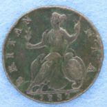 1732 bronze halfpenny of George II. P&P Group 1 (£14+VAT for the first lot and £1+VAT for subsequent