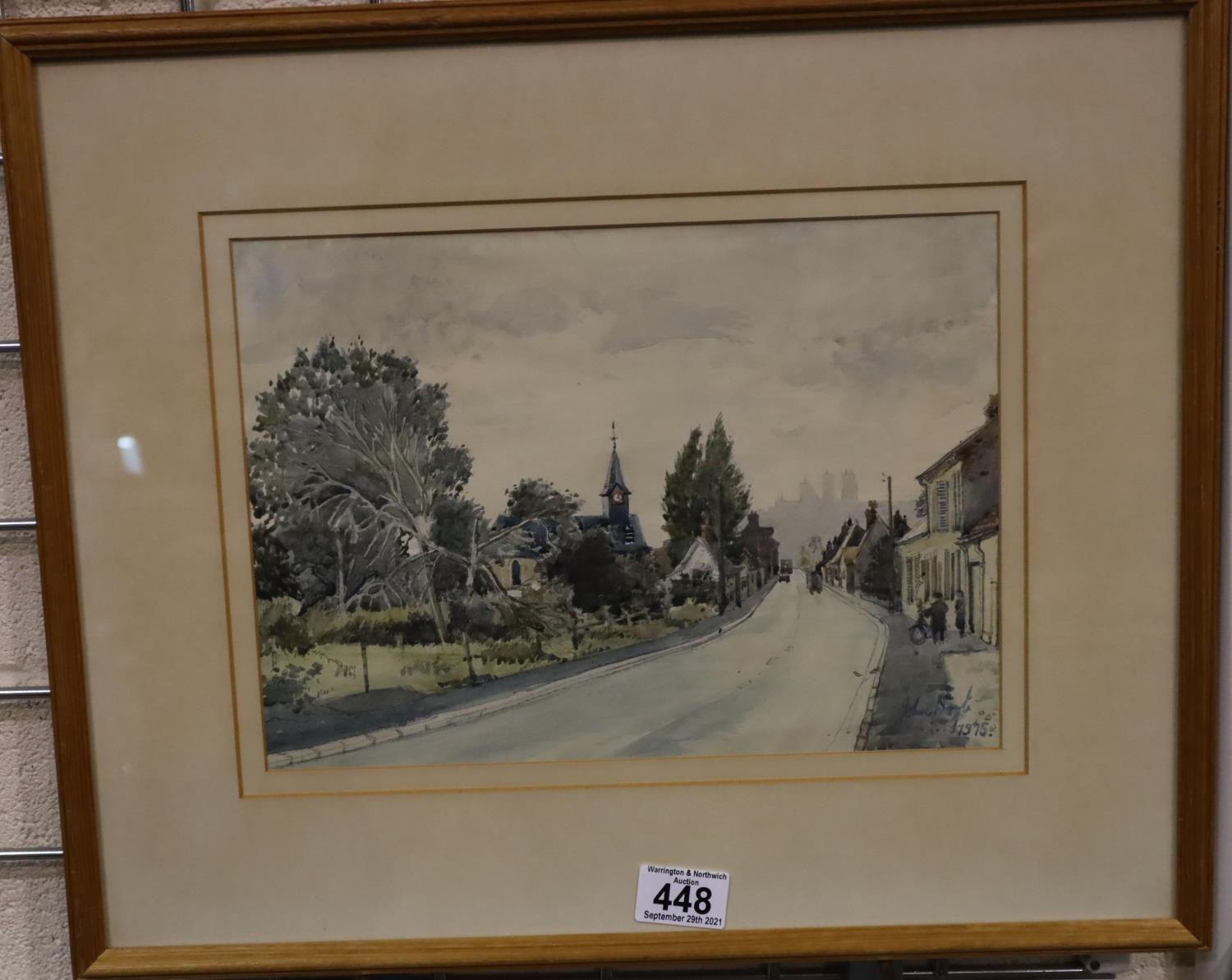 John Doyle (b.1928); watercolour of a village street, 23 x 33 cm. Not available for in-house P&P, - Image 2 of 3