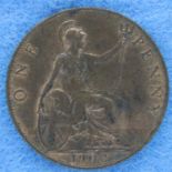 1902 copper penny of Edward VII, first year. P&P Group 1 (£14+VAT for the first lot and £1+VAT for