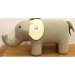 Large woolen elephant footstool, L: 100 cm. Not available for in-house P&P, contact Paul O'Hea at