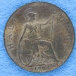 1901 copper halfpenny of Queen Victoria, final year. P&P Group 1 (£14+VAT for the first lot and £1+