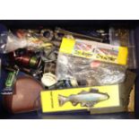 Collection of sea fishing tackle including weights, lures, hooks, reels etc. Not available for in-