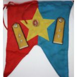 Vietnam War period NVA anti-aircraft unit shoulder boards, helmet plate and embroidered trumpet