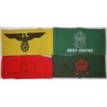 Four printed / embroidered cotton replica WWII armbands, Two German, two British home front. P&P
