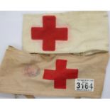 Imperial German WWI printed tie armband, and a British WWI buttoned cotton armband. P&P Group 1 (£