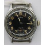 Bulla; WWII German Army wristwatch, marked DU verso. Working at lotting. P&P Group 1 (£14+VAT for