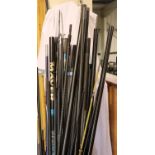 Bin of part poles and fishing rods. Not available for in-house P&P, contact Paul O'Hea at