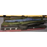 Selection of canvas rod bags and a Preston Innovations single rod hard case. Not available for in-