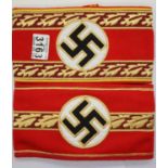 Two museum quality replica embordered third Reich political leaders armbands of multi-fabric
