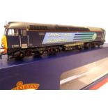 Bachmann 32-763A, Class 57 Chad Varah, 57302, D.R.S. Compass Blue Livery, weathered, in very near