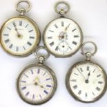 Four silver cased fob watches including two Benson examples, none working. P&P Group 1 (£14+VAT