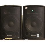 Large pair of Skytec music speakers, H: 60 cm. Not available for in-house P&P, contact Paul O'Hea at