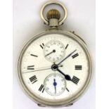 Continental 935 silver cased crown wind pocket watch unusually with two sub dials, not working. P&