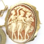 9ct gold bound cameo brooch, displaying the Three Graces, overall 35 x 30mm, 7.7g. P&P Group 1 (£