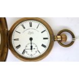 Lancashire Watch Co Ltd, Prescot, England; a gold plated half hunter pocket watch, D: 50 mm,