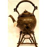Oriental bronze kettle and stand. P&P Group 3 (£25+VAT for the first lot and £5+VAT for subsequent