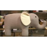 Large woollen elephant footstool, L: 100 cm. Not available for in-house P&P, contact Paul O'Hea at