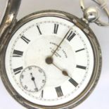 Hallmarked silver cased English lever pocket watch by A Yewsall Leeds, Birmingham assay. ticks for