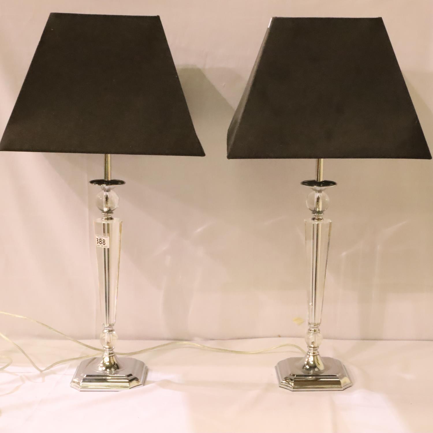 Pair of tall glass and chrome table lamps, H: 85 cm. Not available for in-house P&P, contact Paul - Image 2 of 4