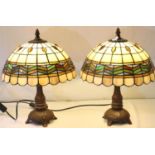 Pair of Tiffany style table lamps, H: 36 cm. Not available for in-house P&P, contact Paul O'Hea at