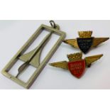 Concorde pendant and two Junker Jet Club badges. P&P Group 1 (£14+VAT for the first lot and £1+VAT