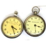 Two Shockproof pocket watches to include a Railway Timekeeper example, both approximately 50 mm,