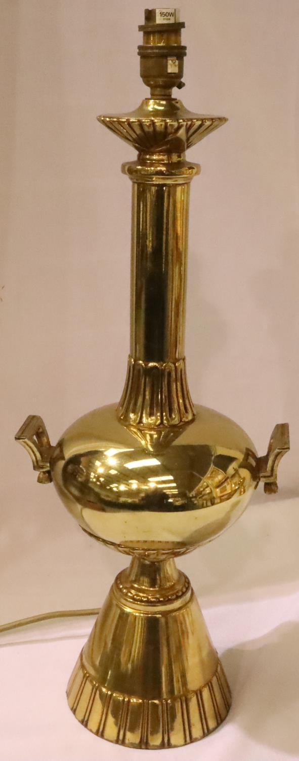 Large pair of Oriental inspired brass table lamp with oversized shades, overall H: 90 cm. Not - Image 2 of 3