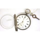 Fine silver cased pocket watch, key wind, with subsidiary seconds dial, D: 50 mm with key, working