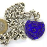 Hallmarked silver watch chain and enamelled fob, 45g, 38cm (inc. fob). P&P Group 1 (£14+VAT for