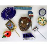 Mixed enamel badges including the visit of the 1956 Olympic Team to Hammersmith. P&P Group 1 (£14+