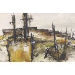 Peter Manning (20th Century); abstract watercolour, Highland Harbour, 45 x 31 cm. Not available