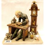 Capodimonte figurine The Watchmaker by Curiase, H: 27 cm. Not available for in-house P&P, contact