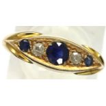 Victorian 18ct gold sapphire and diamond set ring, size M, 4.8g, Birmingham assay, 1864. P&P Group 1