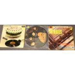 Beatles Please Please Me Gold Parlophone in poor condition, Rubber Soul picture disc and Stones