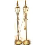 Pair of brass and glass standard lamps. Not available for in-house P&P, contact Paul O'Hea at