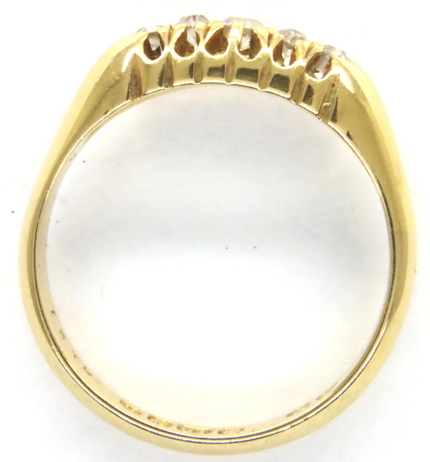 Victorian 18ct gold dress ring set with five graduated diamonds, size L/M, 2.8g, Birmingham assay - Image 2 of 3