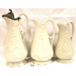 Three Samuel Alcock Parian Ware jugs, tallest H: 30 cm. P&P Group 3 (£25+VAT for the first lot