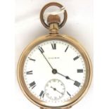 Gold plated crown wind Waltham pocket watch with subsidiary seconds dial, working at lotting. P&P